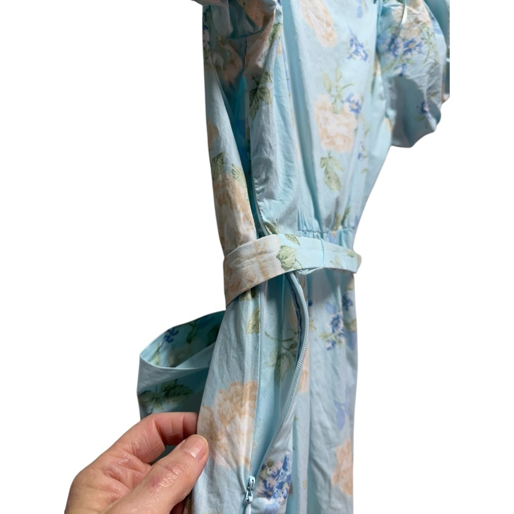 LoveShackFancy Blue‎ Floral Puff Sleeve Midi Dress Size 2 Tiered Hem for Target - Picture 6 of 12